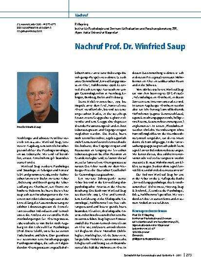 Vorschauseite 1: Nachruf Prof. Dr. Winfried Saup