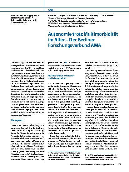 Vorschauseite 1: Autonomie trotz Multimorbidität im Alter – Der Berliner Forschungsverbund AMA