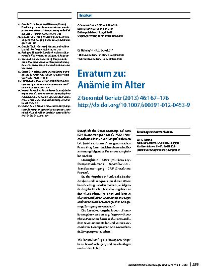 Vorschauseite 1: Erratum zu: Anämie im Alter