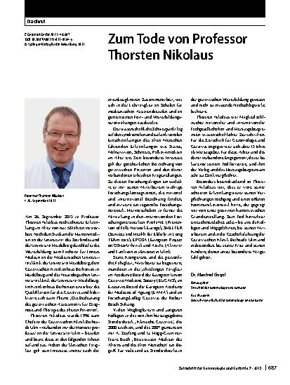 Vorschauseite 1: Zum Tode von Professor Thorsten Nikolaus