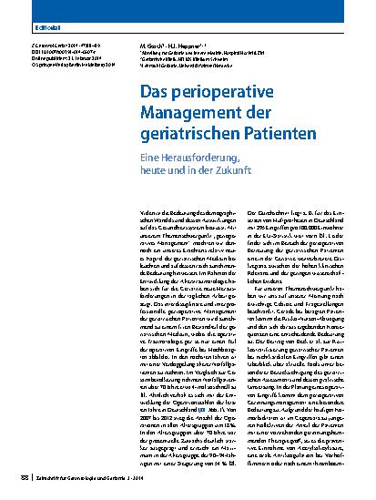 Vorschauseite 1: Das perioperative Management der geriatrischen Patienten