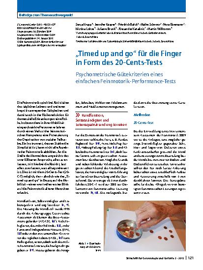 Vorschauseite 1: „Timed up and go“ für die Finger in Form des 20-Cents-Tests