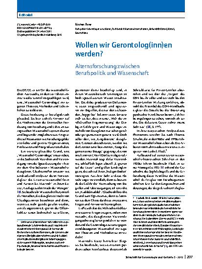 Vorschauseite 1: Wollen wir Gerontolog(inn)en werden?