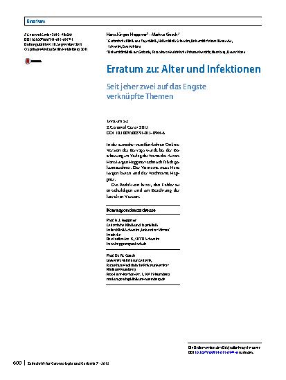 Vorschauseite 1: Erratum zu: Alter und Infektionen
