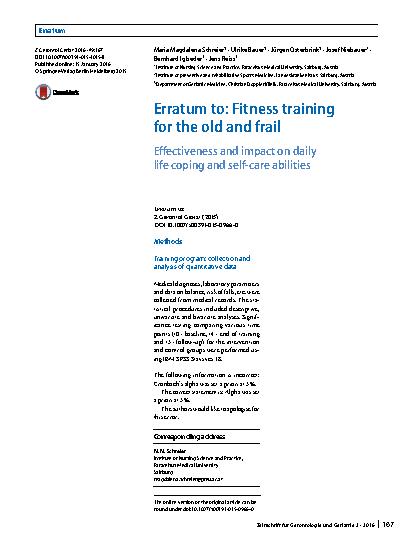 Vorschauseite 1: Erratum to: Fitness training for the old and frail