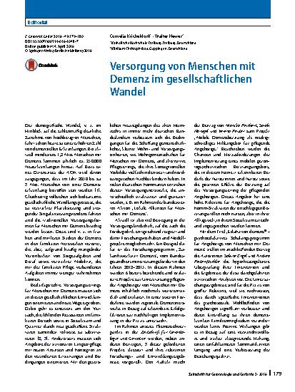 Vorschauseite 1: Versorgung von Menschen mit Demenz im gesellschaftlichen Wandel