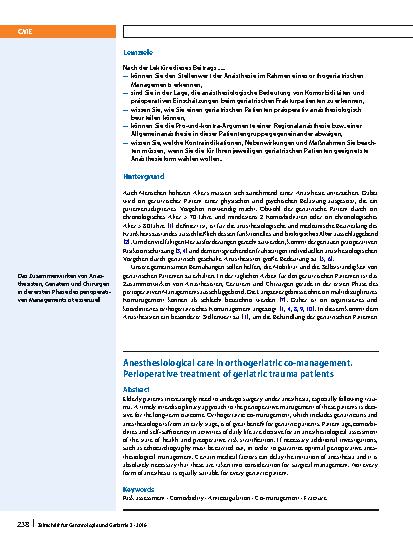 Vorschauseite 2: Anästhesiologische Betreuung im orthogeriatrischen Co‑Management