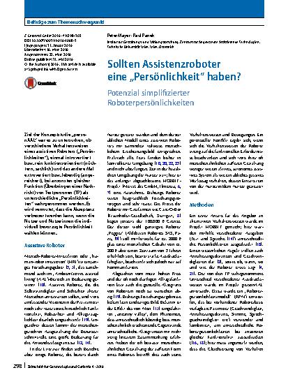 Vorschauseite 1: Sollten Assistenzroboter eine „Persönlichkeit“ haben?