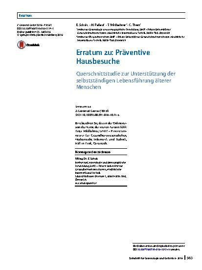 Vorschauseite 1: Erratum zu: Präventive Hausbesuche