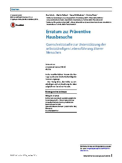 Vorschauseite 1: Erratum zu: Präventive Hausbesuche