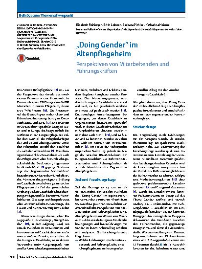 Vorschauseite 1: „Doing Gender“ im Altenpflegeheim