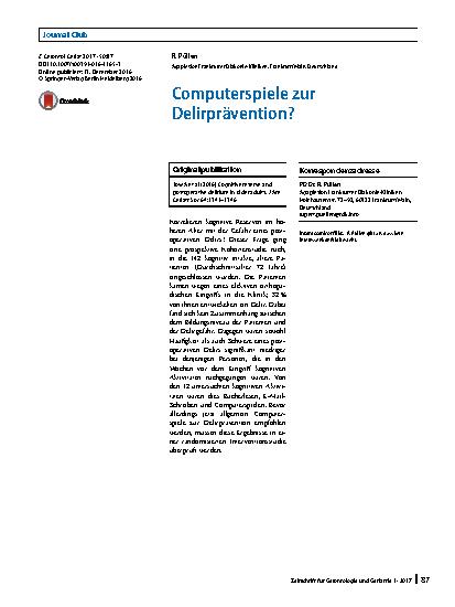 Vorschauseite 1: Computerspiele zur Delirprävention?