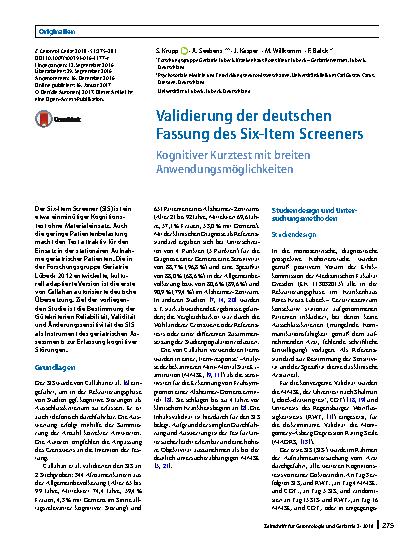 Vorschauseite 1: Validierung der deutschen Fassung des Six-Item Screeners