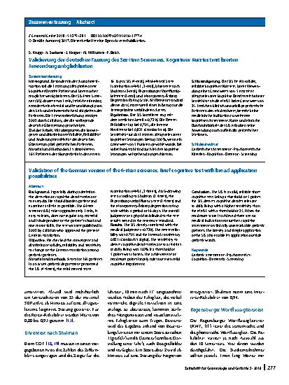 Vorschauseite 3: Validierung der deutschen Fassung des Six-Item Screeners