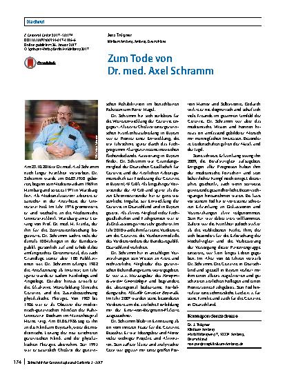 Vorschauseite 1: Zum Tode von Dr. med. Axel Schramm