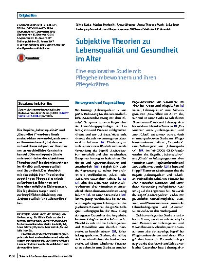 Vorschauseite 1: Subjektive Theorien zu Lebensqualität und Gesundheit im Alter