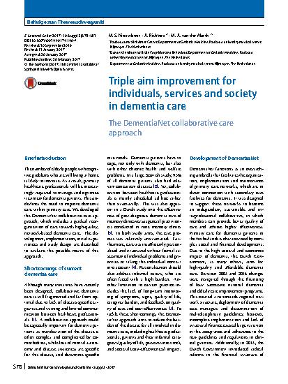 Vorschauseite 1: Triple aim improvement for individuals, services and society in dementia care