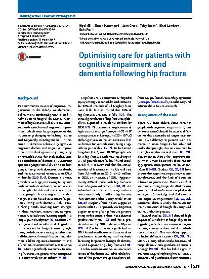 Vorschauseite 1: Optimising care for patients with cognitive impairment and dementia following hip fracture