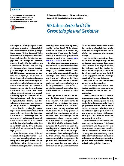 Vorschauseite 1: 50 Jahre Zeitschrift für Gerontologie und Geriatrie
