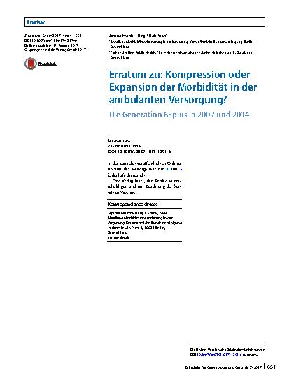 Vorschauseite 1: Erratum zu: Kompression oder Expansion der Morbidität in der ambulanten Versorgung?