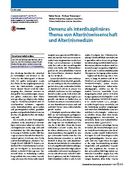 Vorschauseite 1: Demenz als interdisziplinäres Thema von Alter(n)swissenschaft und Alter(n)smedizin