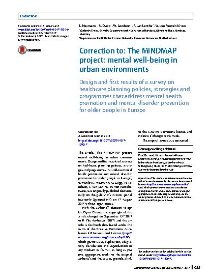 Vorschauseite 1: Correction to: The MINDMAP project: mental well-being in urban environments