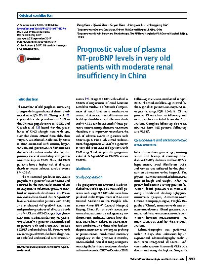 Vorschauseite 1: Prognostic value of plasma NT-proBNP levels in very old patients with moderate renal insufficiency in China