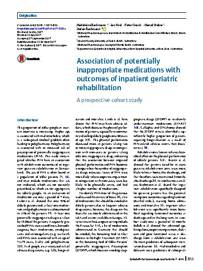 Vorschauseite 1: Association of potentially inappropriate medications with outcomes of inpatient geriatric rehabilitation