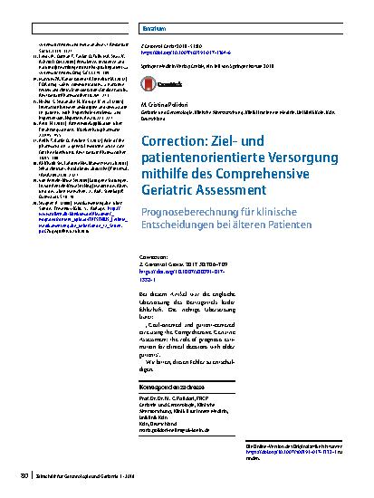 Vorschauseite 1: Correction: Zielund patientenorientierte Versorgung mithilfe des Comprehensive Geriatric Assessment