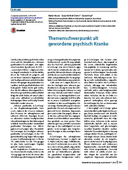 Vorschauseite 1: Themenschwerpunkt alt gewordene psychisch Kranke