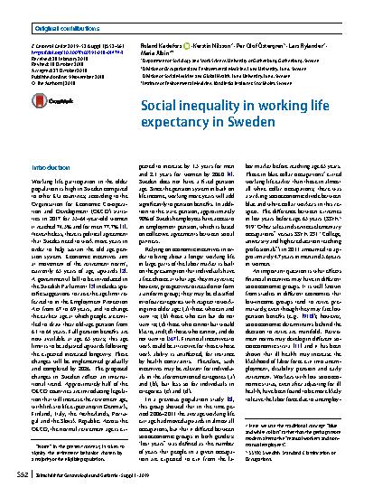 Vorschauseite 1: Social inequality in working life expectancy in Sweden