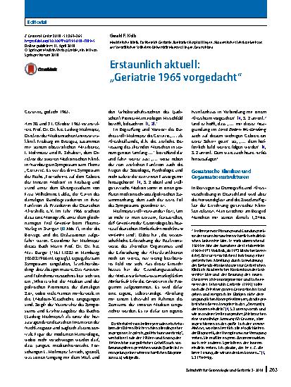 Vorschauseite 1: Erstaunlich aktuell: „Geriatrie 1965 vorgedacht“