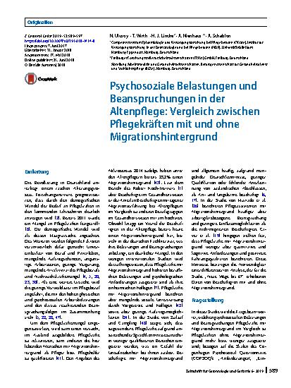 Vorschauseite 1: Psychosoziale Belastungen und Beanspruchungen in der Altenpflege: Vergleich zwischen Pflegekräften mit und ohne Migrationshintergrund