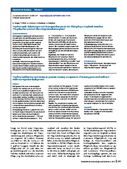 Vorschauseite 3: Psychosoziale Belastungen und Beanspruchungen in der Altenpflege: Vergleich zwischen Pflegekräften mit und ohne Migrationshintergrund