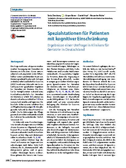 Vorschauseite 1: Spezialstationen für Patienten mit kognitiver Einschränkung