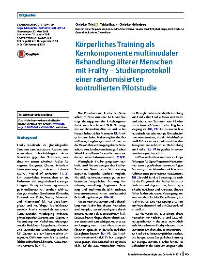 Vorschauseite 1: Körperliches Training als Kernkomponente multimodaler Behandlung älterer Menschen mit Frailty – Studienprotokoll einer randomisierten kontrollierten Pilotstudie