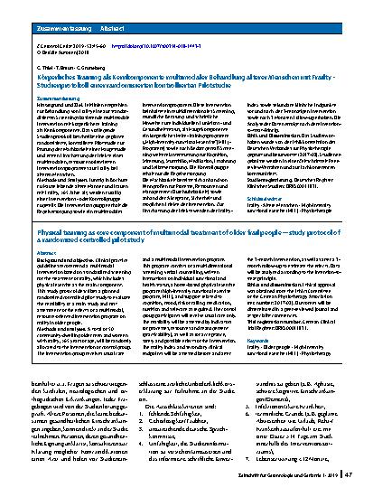 Vorschauseite 3: Körperliches Training als Kernkomponente multimodaler Behandlung älterer Menschen mit Frailty – Studienprotokoll einer randomisierten kontrollierten Pilotstudie