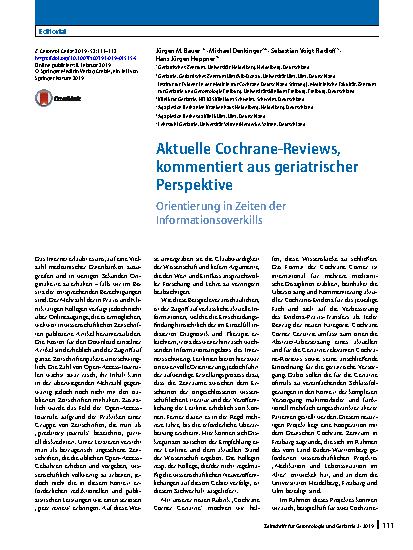 Vorschauseite 1: Aktuelle Cochrane-Reviews, kommentiert aus geriatrischer Perspektive