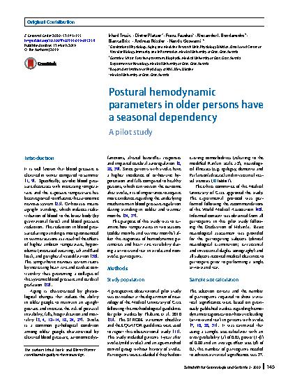 Vorschauseite 1: Postural hemodynamic parameters in older persons have a seasonal dependency