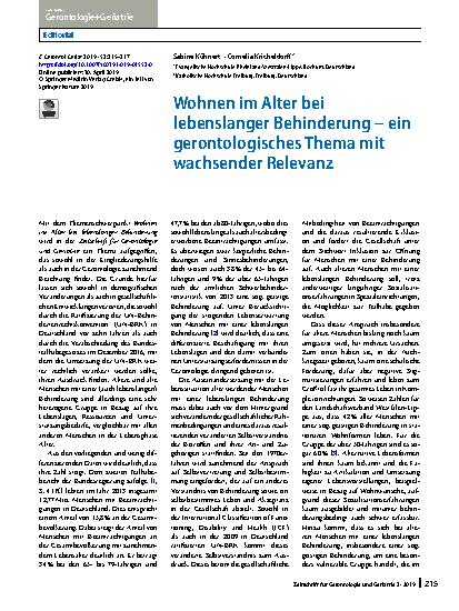 Vorschauseite 1: Wohnen im Alter bei lebenslanger Behinderung – ein gerontologisches Thema mit wachsender Relevanz