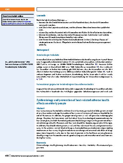 Vorschauseite 2: Epidemiologie und Prävention hitzebedingter Gesundheitsschäden älterer Menschen