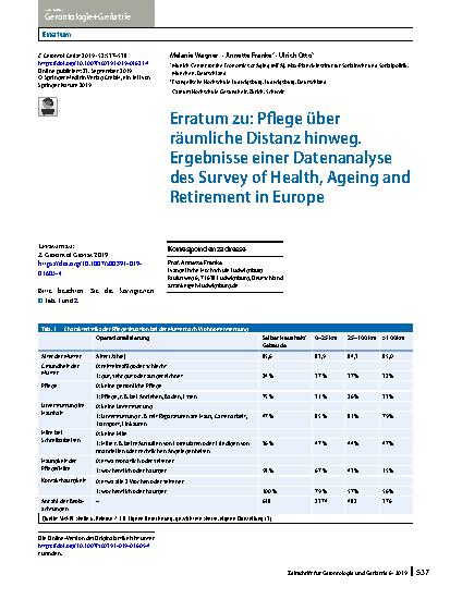 Vorschauseite 1: Erratum zu: Pflege über räumliche Distanz hinweg. Ergebnisse einer Datenanalyse des Survey of Health, Ageing and Retirement in Europe