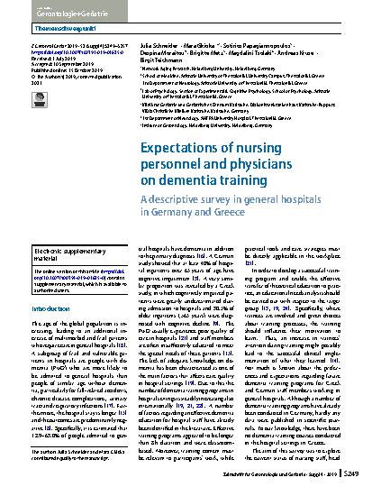 Vorschauseite 1: Expectations of nursing personnel and physicians on dementia training