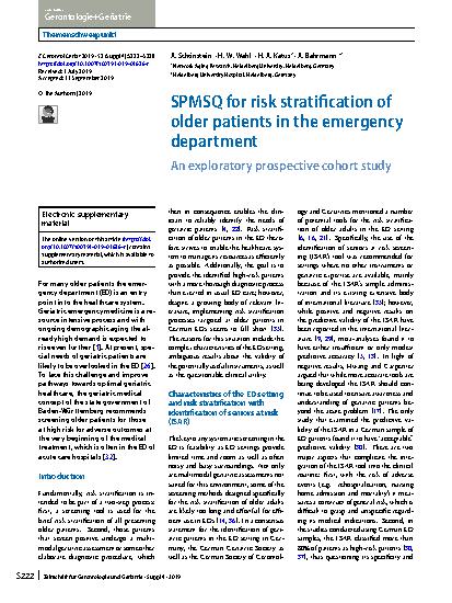 Vorschauseite 1: SPMSQ for risk stratification of older patients in the emergency department