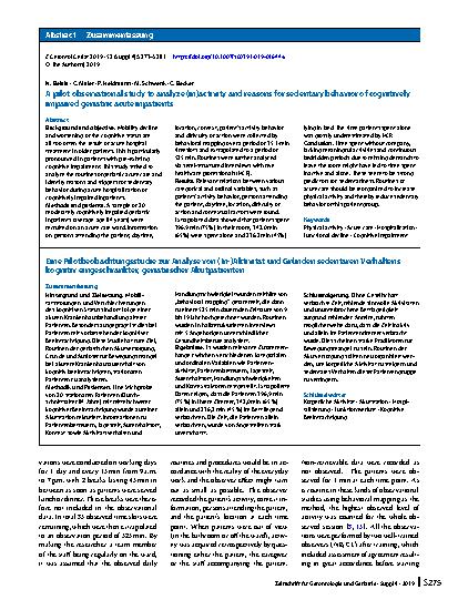 Vorschauseite 3: A pilot observational study to analyze (in)activity and reasons for sedentary behavior of cognitively impaired geriatric acute inpatients