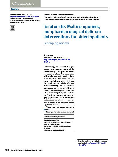 Vorschauseite 1: Erratum to: Multicomponent, nonpharmacological delirium interventions for older inpatients