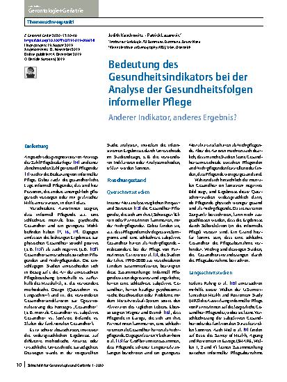 Vorschauseite 1: Bedeutung des Gesundheitsindikators bei der Analyse der Gesundheitsfolgen informeller Pflege