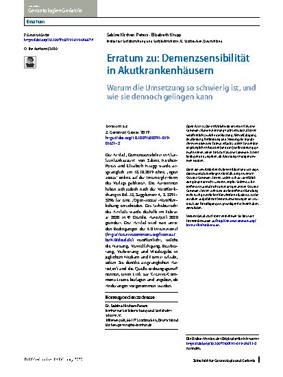 Vorschauseite 1: Erratum zu: Demenzsensibilität in Akutkrankenhäusern