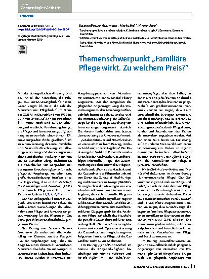 Vorschauseite 1: Themenschwerpunkt „Familiäre Pflege wirkt. Zu welchem Preis? “