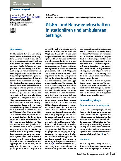 Vorschauseite 1: Wohnund Hausgemeinschaften in stationären und ambulanten Settings
